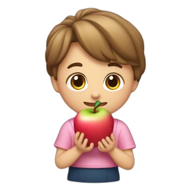 Un niño con una falda rosa y comiendo una manzana rosa sticker