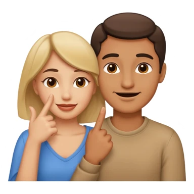 A person hugging another person with a mysterious smile and a finger to their lips sticker