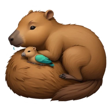 capybara sleeping peacefully with a bird sticker