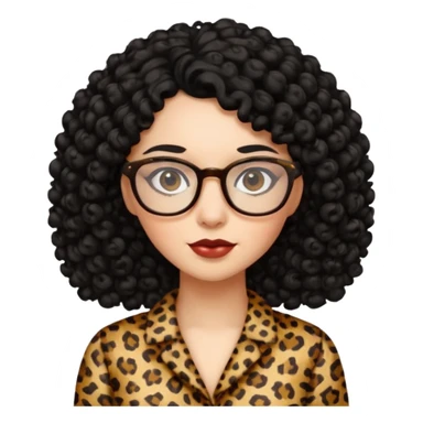 A women who wears glasses with a black curly hair, in a leopard print dress  sticker
