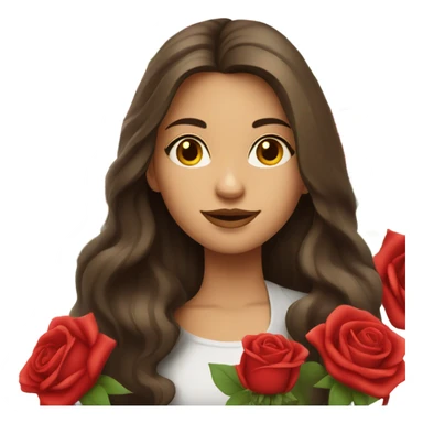 girl with beautiful long hair brunette in her hands a huge bouquet of red roses sticker