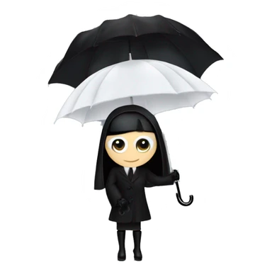 Audrey Hepburn as Morticia Addams at a rainy funeral holding a lacey umbrella. funeral veil ,gloves,purse.  sticker