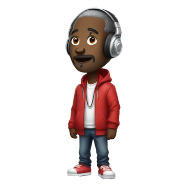 Old black rapper Dressed in a red jacket with silver headphones, mic in hand, he glances to the side with a slight smile. His posture is relaxed but ready, embodying a cool, rhythmic vibe. sticker