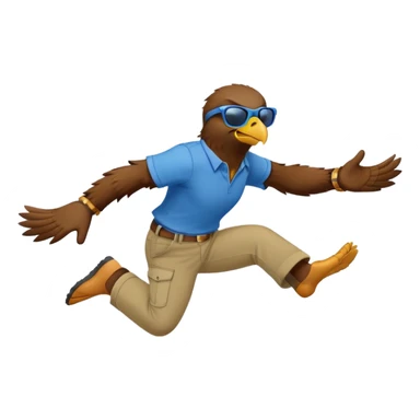 friendly anthropomorphised male eagle in a shirt and pants jumping wearing sunglasses sticker
