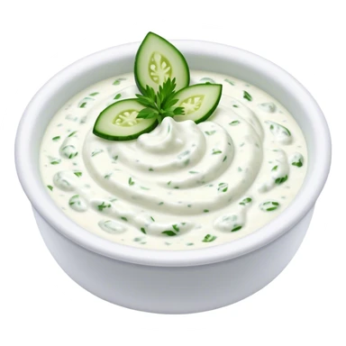 Cinematic Realistic Tzatziki Dish Emoji, featuring a creamy, tangy yogurt sauce with cucumber and herbs rendered with soft textures and cool, refreshing lighting. sticker