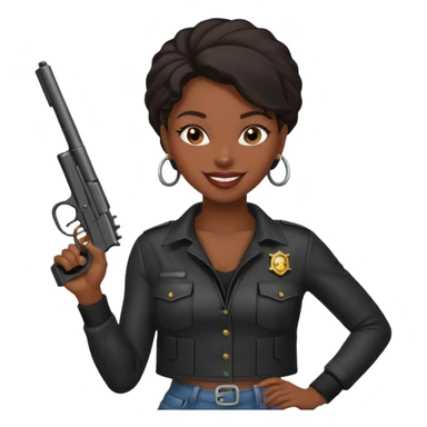 A sexy black female gang member with a gun sticker