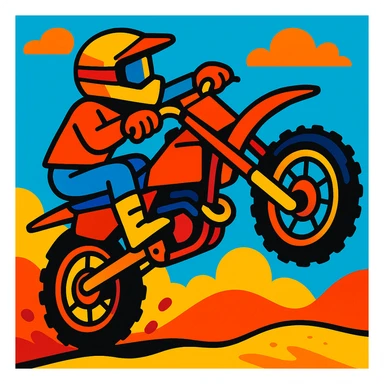 dirtbike wheelie, bold and playful style, vibrant colors, strong shapes, fun and energetic sticker