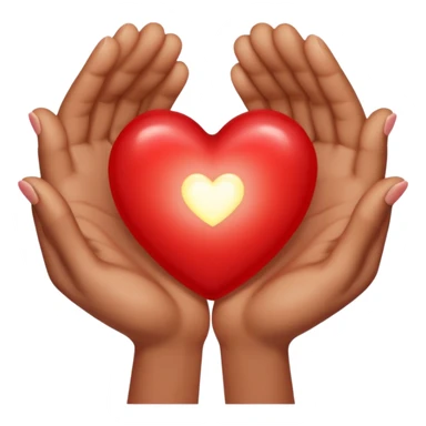 two hands gently holding a small glowing heart sticker