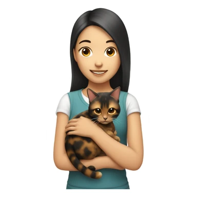 Asian girl holding tortoiseshell cat sticker