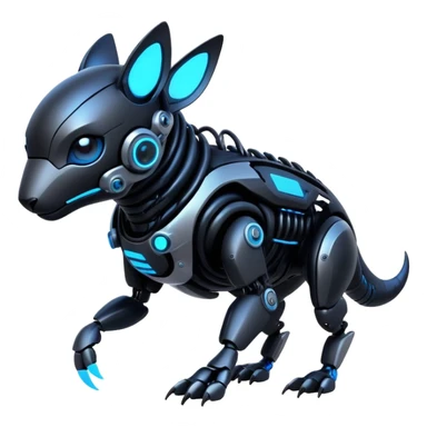 Modern futuristic black dark cyberpunk-fakemon-animal-creature with blue accents sticker