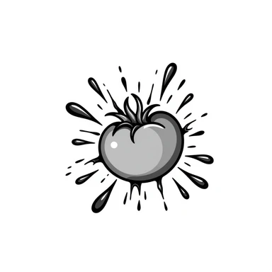 a tomato splashing, hand drawn doodle style sticker