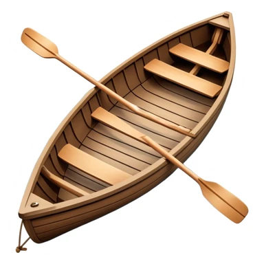 small wooden rowboat with oars floating on calm water sticker