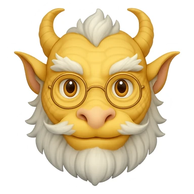 Add small round glasses to the wise, elderly dragon for a wise look in emoji style with no background. sticker
