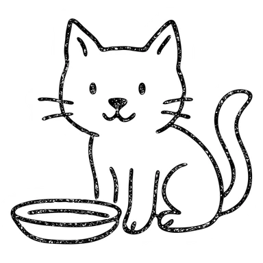hand drawn outlined icon of a cat with a saucer of milk sticker
