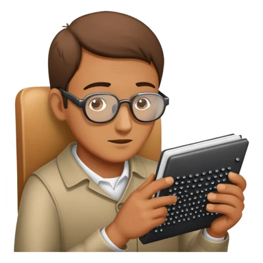 blind man reading braille sticker