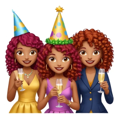 generate a pretty bratz brown skinned girl curly dark red hair at a party with friends sticker