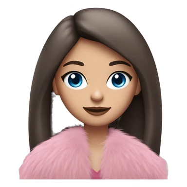 a brunette girl with blue eyes in a pink fringe fur coat sticker