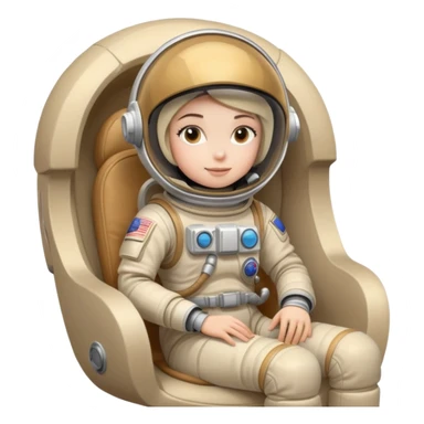 astronaut girl in a beige spacesuit, opaque helmet sitting in a chair  sticker