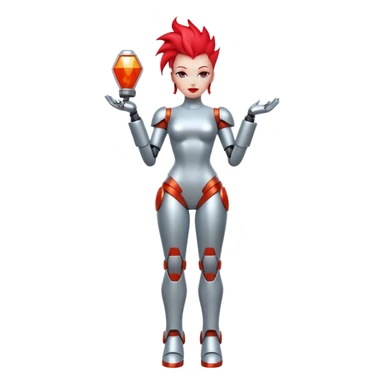 Sexy reflective glass faceless dronification robot girl with a red mohawk full body pinup pose blank faceless sticker