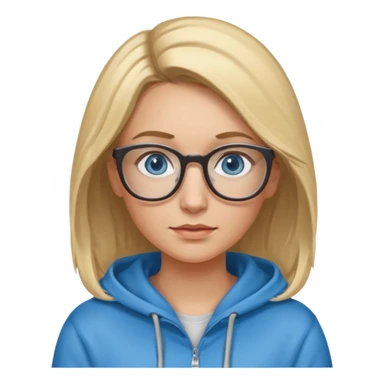 a woman, blonde highlights in hair, glasses and blue eyes. teacher, with a hoodie on and hair longer than shoulders, mid 30s more brown bits in hair  sticker