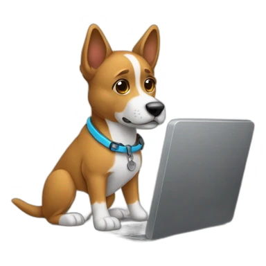 Perro vendiendo con laptop sticker