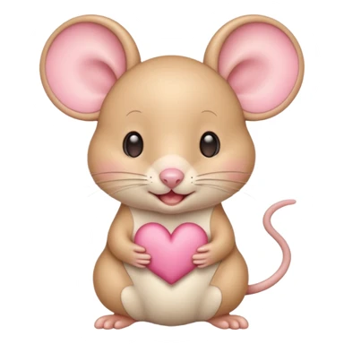 baby cream cartoon mouse with large, round, pink-lined ears. The mouse has heart eyes, a small open mouth, conveying a feeling of love, adoration, or strong affection. sticker