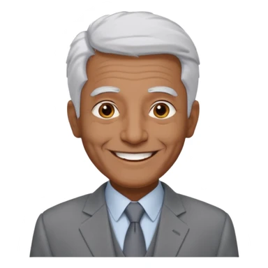 70 yr old man, very short spike white hair, pakistani, light grey business suit, big smile, dark skin, no facial hair, less hair
 sticker