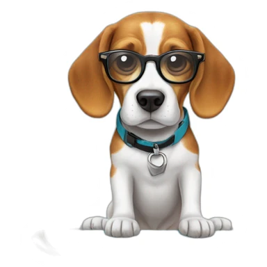 Beagle avec des lunettes de soleil sur une planche de surf  sticker