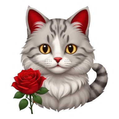 Male cat holding red flowers sticker