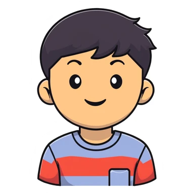 Asian man with short black hair, friendly smile, Josh Lim character sticker