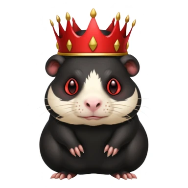 all-black guinea pig, full body, evil expression, red eyes, demon crown sticker