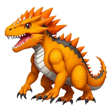 Black Agumon-Tyrunt-Tyrantrum-Fakémon-creature-hybrid with orange belly (full body) sticker