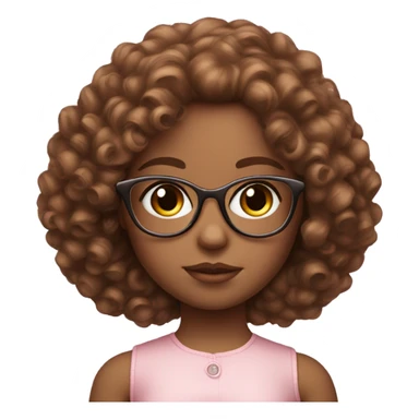 brown doll eyes, brown hair, feminine, pink, girl, angelic, curly hair with glasses  sticker