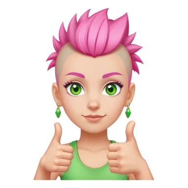 girl with pink mohawk and green eyes giving a thumbs up sticker