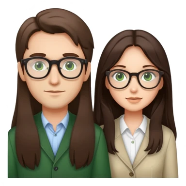 Cute brunette couple long hair green eyes glasses  sticker