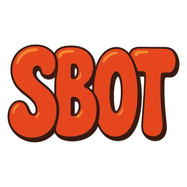 Change the text to 'SBOT' in the same extra puffy, shiny orange and red bubble letter style, whimsical and lighthearted. Maintain the bubble letter style with shiny orange and red colors, extra puffiness, and a whimsical, lighthearted feel. sticker