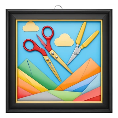 Représente moi une création de maquette avec des ciseaux du papier du scotch du fil etc sticker