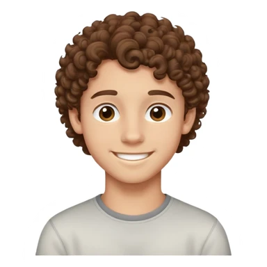 Teen boy with curly brown hair, smiling face, young male sticker