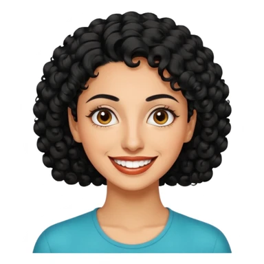 30 year old iranian woman very short curly black hair, big brown eyes, tanned skin, big smile, white teeth, pretty, stylish, shorter hair, boy cut hair sticker