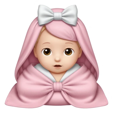 Baby in a very light pink blanket with a white bow on it sticker