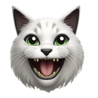 White and black cat with fangs out sticker