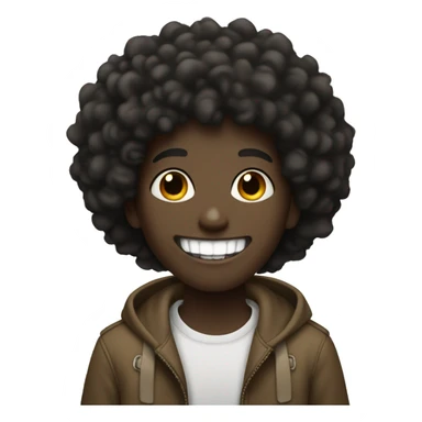 A black boy, with an Afro smiling with a gap in his teeth sticker