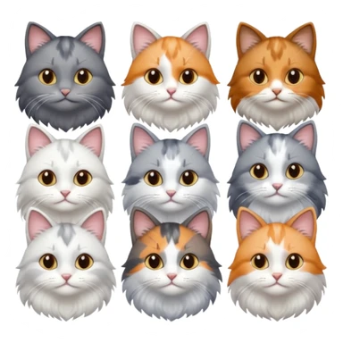6 realistic looking cats with different natural coloured coats, assorted grey and white, greys, calico, brown and white colours etc
 sticker