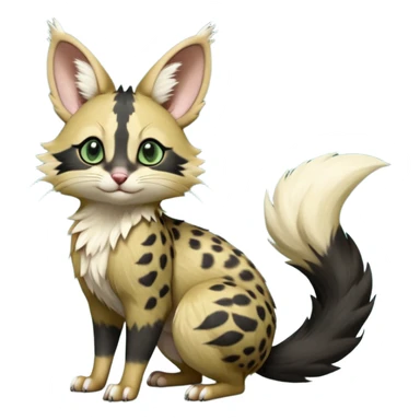 Dark-Green, black-pointed, soft natural realistic romantic vintage antique divine beautiful elegant pretty precious cute young youthful  Fakémon-Pokémon-opossum-feline-serval-caracal-chinchilla-Minccino-Cinccino-Meowstic-rodent-hybrid-creature with a big fluffy bushy tail (full body) sticker