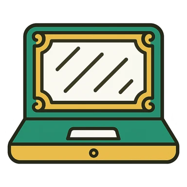 laptop, classic look, green gold and white color scheme, elegant lines, decorative details sticker