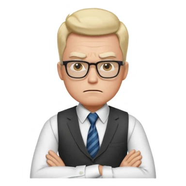 Frowns with Glasses, Strict Teacher: Man with square glasses, vest and tie, arms crossed, angry face

 sticker