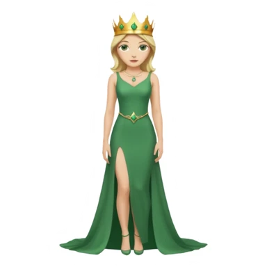 Queen, crown, blonde hair, green eyes, long green tight dress, Leg slit, whole Body, sticker