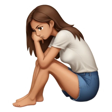 angry woman with brown hair sitting in profile on a floor hugging her knees avoiding conversation  sticker