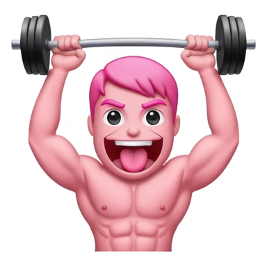 a simple tongue character, flexing and lifting a weight bar above its head sticker