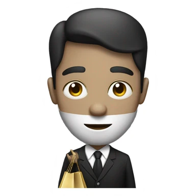 A person that is wearing black and white clothes with the money bag sticker